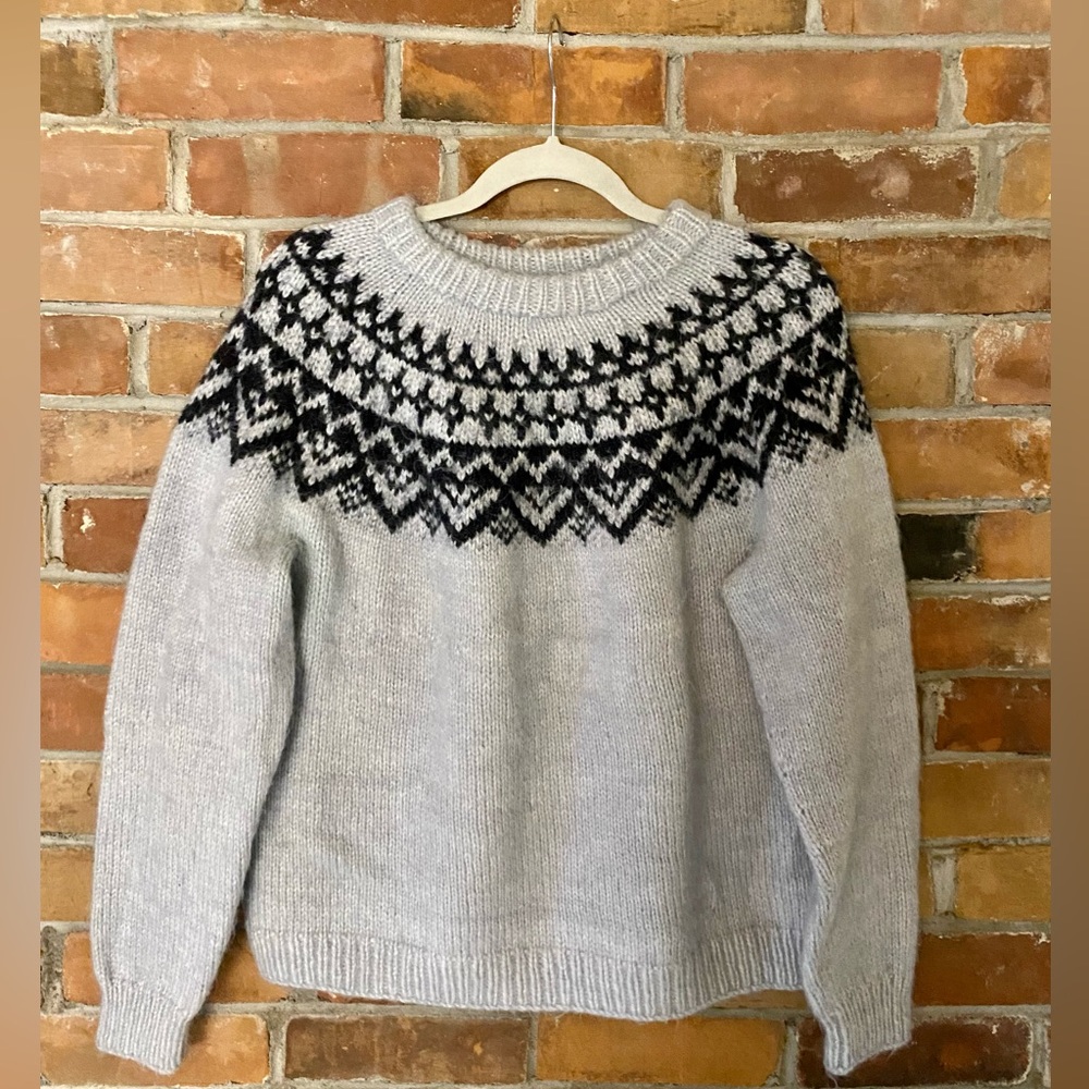 Hand Crafted Gray and Black Crew Neck Sweater